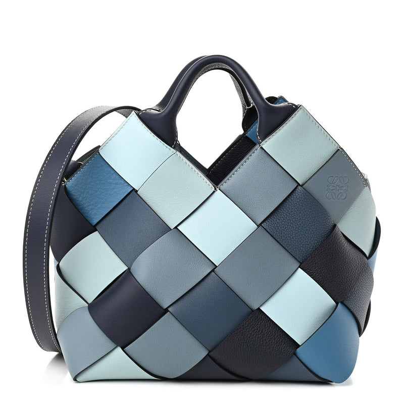 LOEWE Calfskin Small Woven Basket Surplus Bag Steel Blue Crystal Blue - SMY Digital