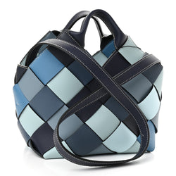 LOEWE Calfskin Small Woven Basket Surplus Bag Steel Blue Crystal Blue - SMY Digital