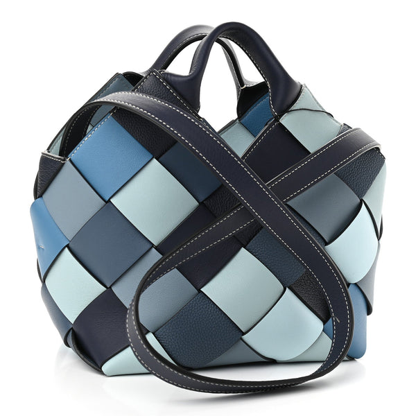 LOEWE Calfskin Small Woven Basket Surplus Bag Steel Blue Crystal Blue - SMY Digital
