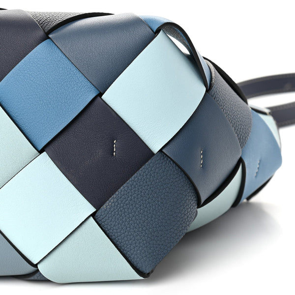 LOEWE Calfskin Small Woven Basket Surplus Bag Steel Blue Crystal Blue - SMY Digital