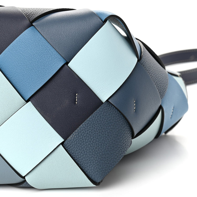 LOEWE Calfskin Small Woven Basket Surplus Bag Steel Blue Crystal Blue - SMY Digital