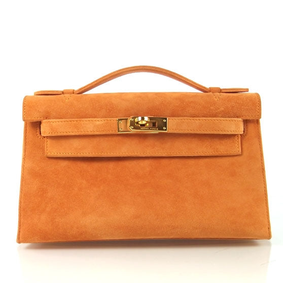 HERMES Suede Mini KELLY Clutch Tangerine Orange - SMY Digital
