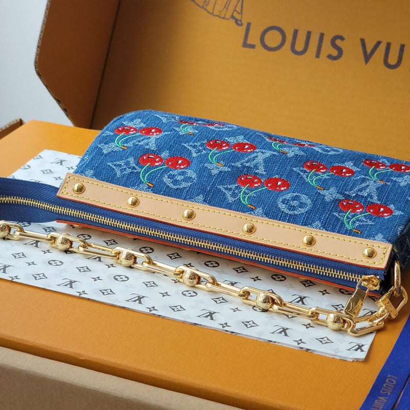 Pre Loved Louis Vuitton x Takashi Murakami Cherry Denim Pochette