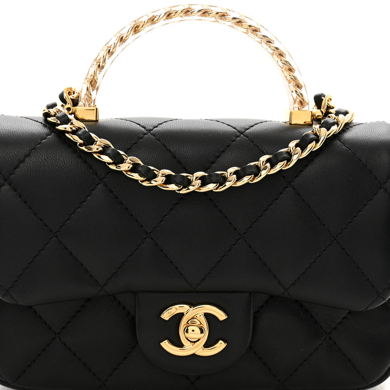 Chanel 24C Acrylic Handle Square Flap Bag – Black Lambskin with Gold Chain
