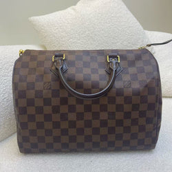 Pre Owned Louis Vuitton Speedy 30 Damier Ebene Handbag (With Lock)