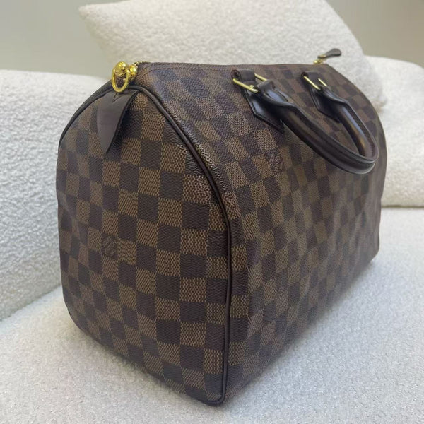 Pre Owned Louis Vuitton Speedy 30 Damier Ebene Handbag (With Lock)