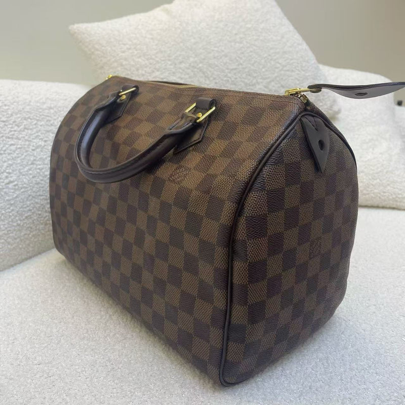 Pre Owned Louis Vuitton Speedy 30 Damier Ebene Handbag (With Lock)
