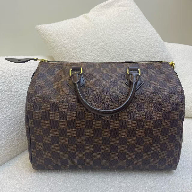 Pre Owned Louis Vuitton Speedy 30 Damier Ebene Handbag (With Lock)