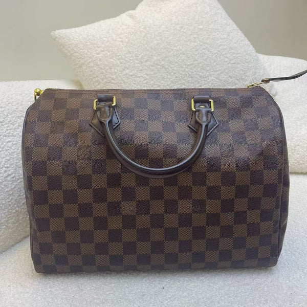 Pre Owned Louis Vuitton Speedy 30 Damier Ebene Handbag (With Lock)