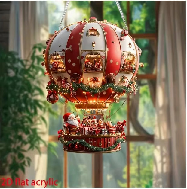 Christmas Hot Air Balloon Santa Acrylic Hanging Decoration | Festive Wall Art for Home & Living