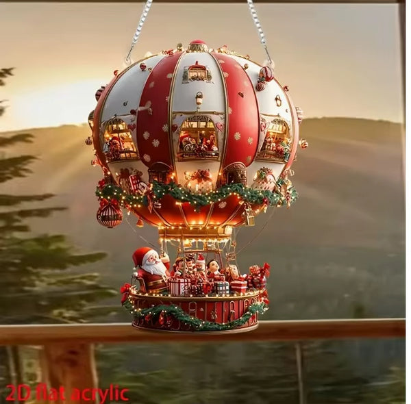 Christmas Hot Air Balloon Santa Acrylic Hanging Decoration | Festive Wall Art for Home & Living