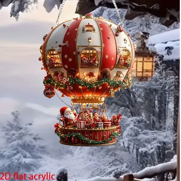 Christmas Hot Air Balloon Santa Acrylic Hanging Decoration | Festive Wall Art for Home & Living