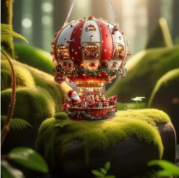 Christmas Hot Air Balloon Santa Acrylic Hanging Decoration | Festive Wall Art for Home & Living