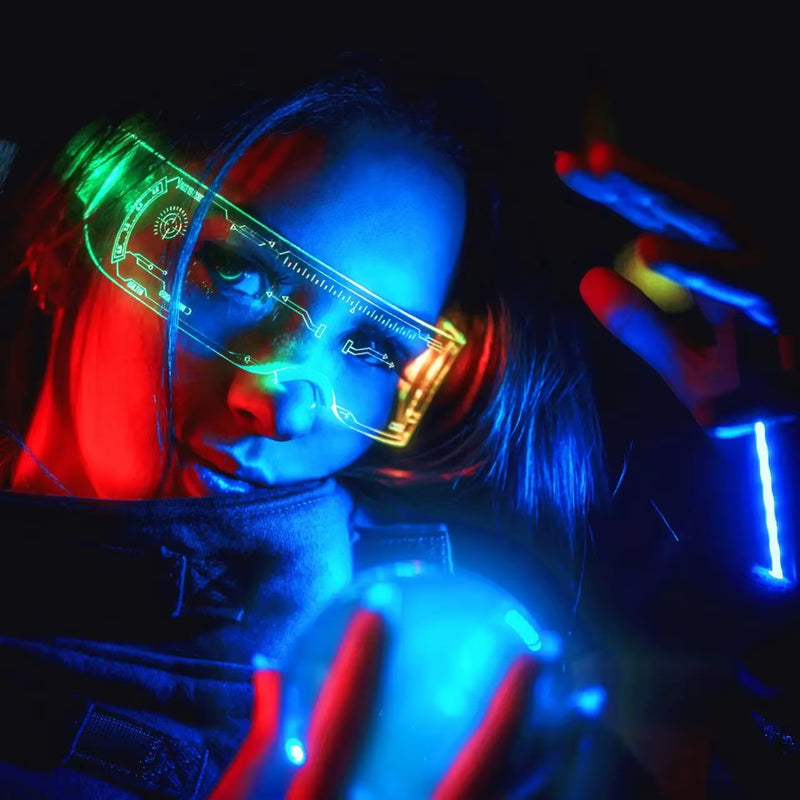Seven Color LED Luminous Glasses – Rechargeable Cyberpunk Festival Eyewear