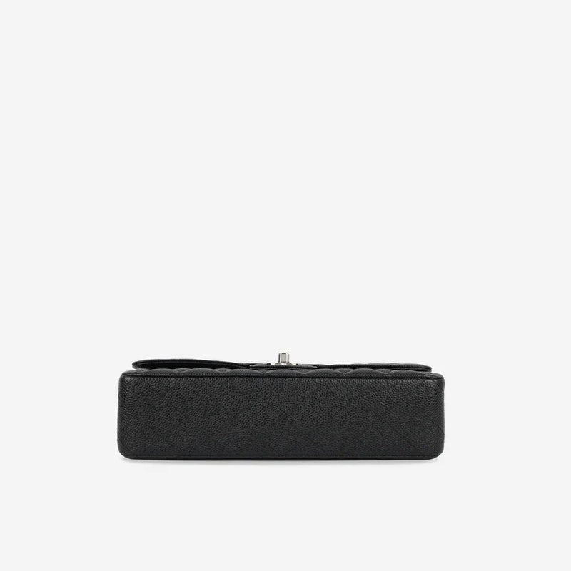 Chanel Classic Medium Double Flap Black Caviar Leather Silver Hardware with Card – Excellent Condition