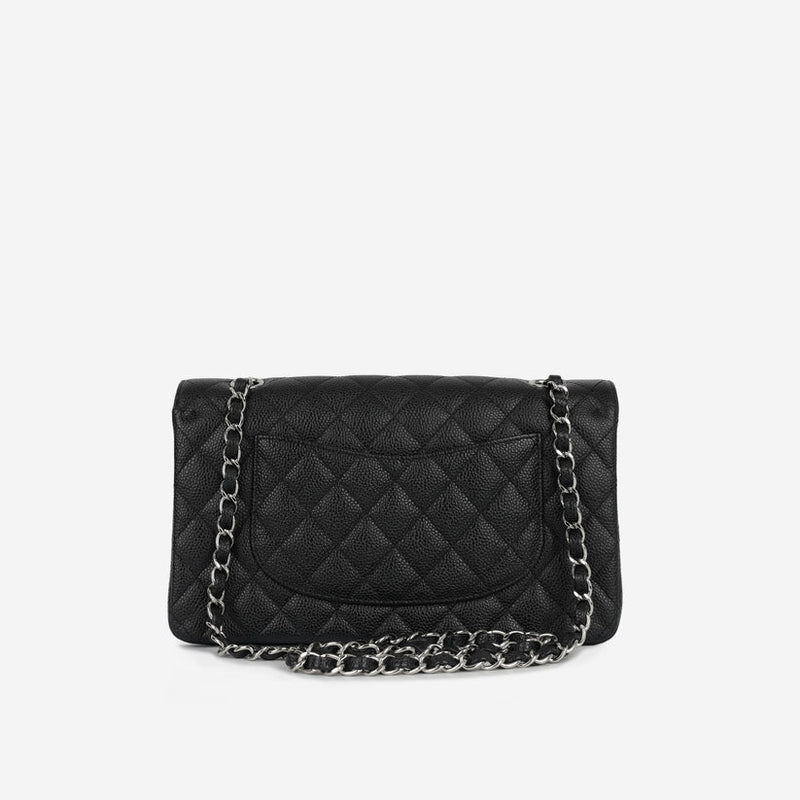 Chanel Classic Medium Double Flap Black Caviar Leather Silver Hardware with Card – Excellent Condition