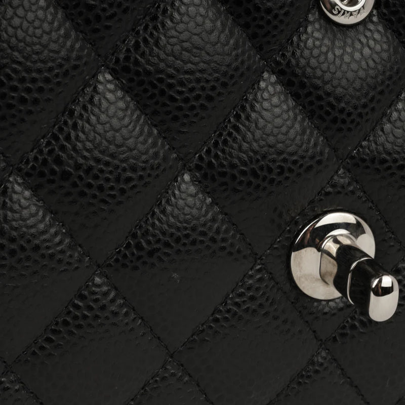 Chanel Classic Medium Double Flap Black Caviar Leather Silver Hardware with Card – Excellent Condition