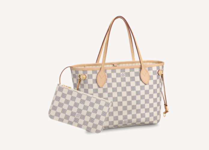 Pre-Loved LV NEVERFULL PM Damier Azur coated canvas