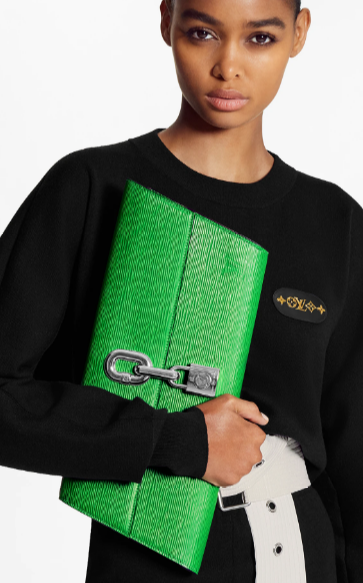 Pre-Loved  LV BLADE CLUTCH Motion Neon Green
