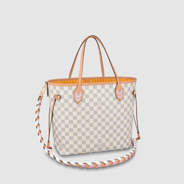 Pre-Loved LV NEVERFULL MM Damier Azur coated canvas