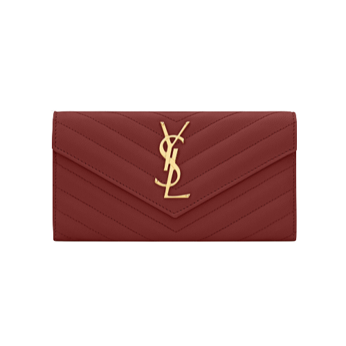 Pre-Loved Saint Laurent MONOGRAM LARGE FLAP WALLET IN QUILTED GRAIN DE POUDRE EMBOSSED LEATHER