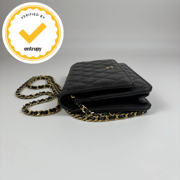 Chanel WOC Black Caviar Leather Wallet on Chain – Gold Hardware, Full Set