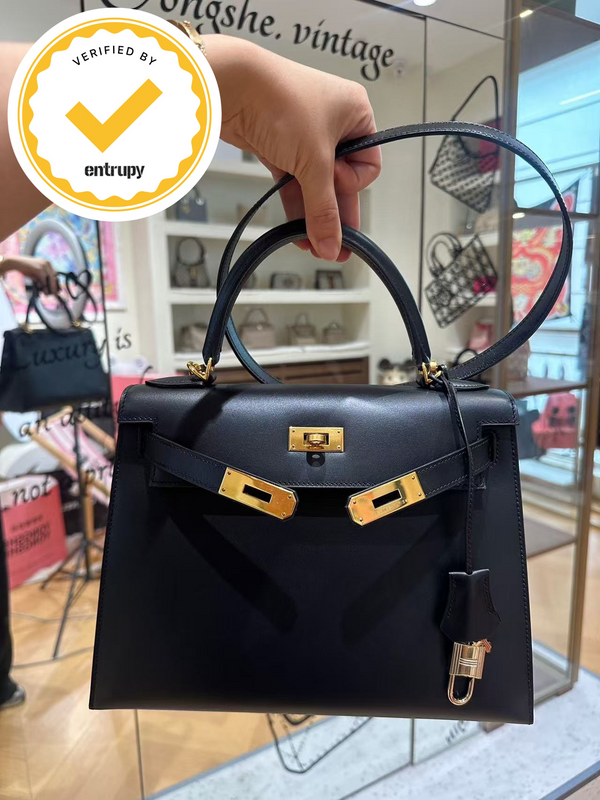 Hermès Kelly 28 Sellier Black Box Calf Leather Gold Hardware – 2005 with Strap & Lock