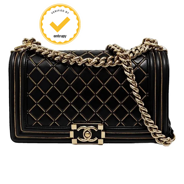 Chanel Limited Edition LeBoy Black & Gold Buckle Quilted Bag