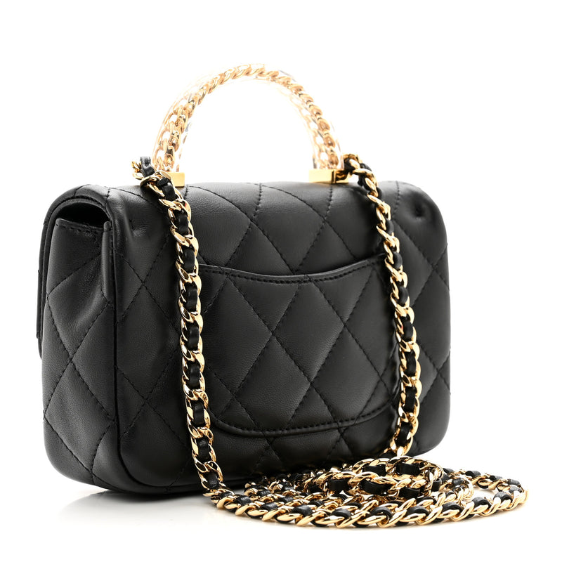 Chanel 24C Acrylic Handle Square Flap Bag – Black Lambskin with Gold Chain