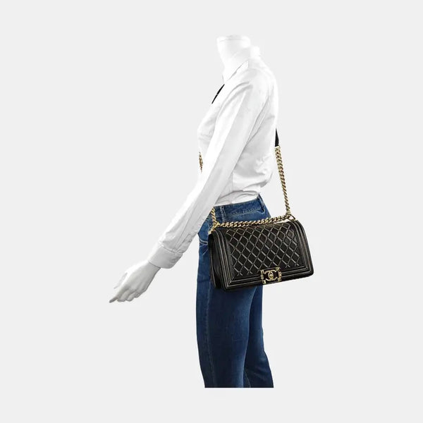 Chanel Limited Edition LeBoy Black & Gold Buckle Quilted Bag