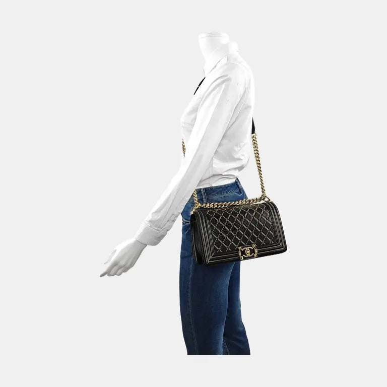 Chanel Limited Edition LeBoy Black & Gold Buckle Quilted Bag