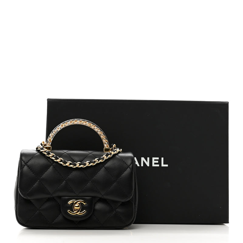 Chanel 24C Acrylic Handle Square Flap Bag – Black Lambskin with Gold Chain