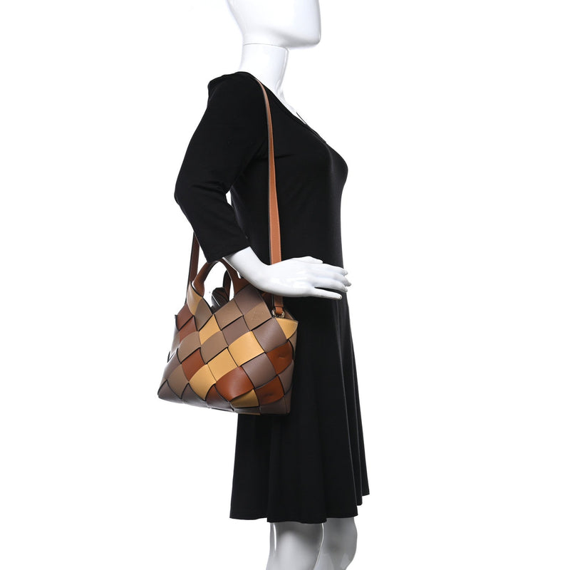 LOEWE Calfskin Small Woven Basket Surplus Bag Hazelnut Camel - SMY Digital