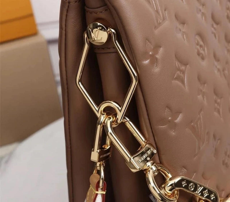 LOUIS VUITTON Lambskin Embossed Monogram Coussin PM Camel - SMY Digital