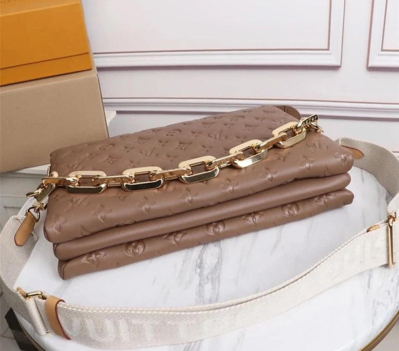 LOUIS VUITTON Lambskin Embossed Monogram Coussin PM Camel - SMY Digital