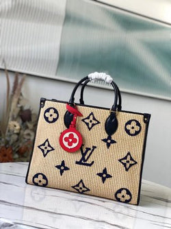 Pre-Loved LOUIS VUITTON Monogram Raffia Onthego MM Tan - SMY Digital
