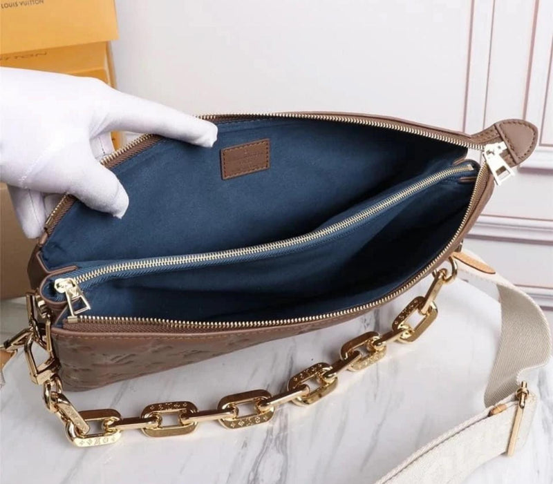 LOUIS VUITTON Lambskin Embossed Monogram Coussin PM Camel - SMY Digital