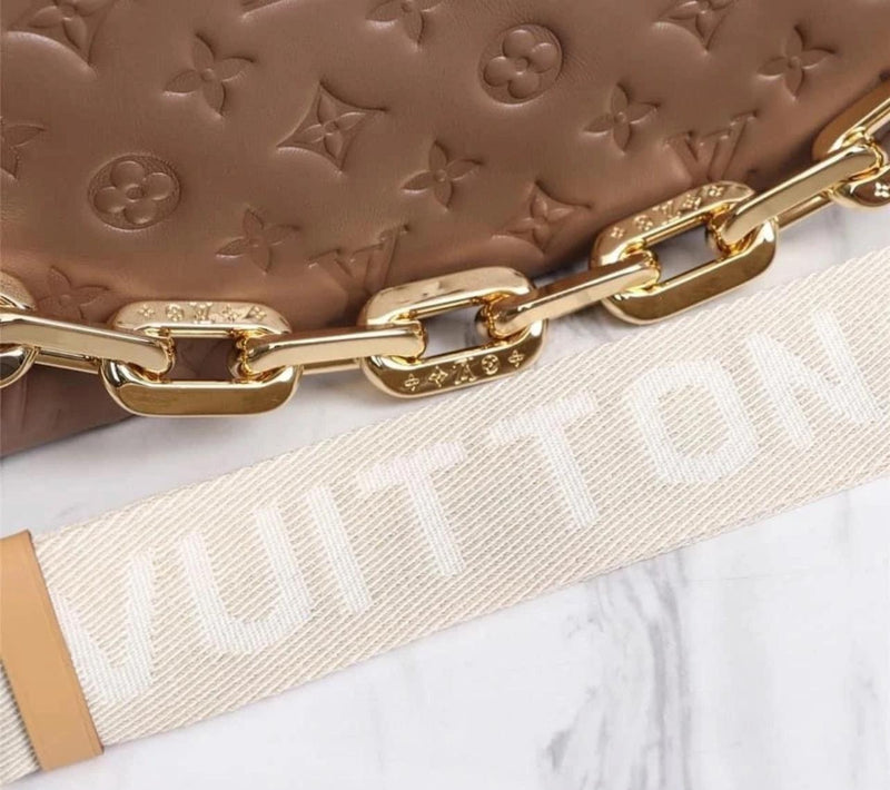 LOUIS VUITTON Lambskin Embossed Monogram Coussin PM Camel - SMY Digital