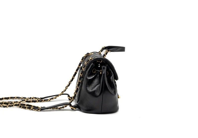 Chanel 23K Quilted Lambskin Gold Bead Drawstring Backpack – Black, Full Set (New with Ticket)