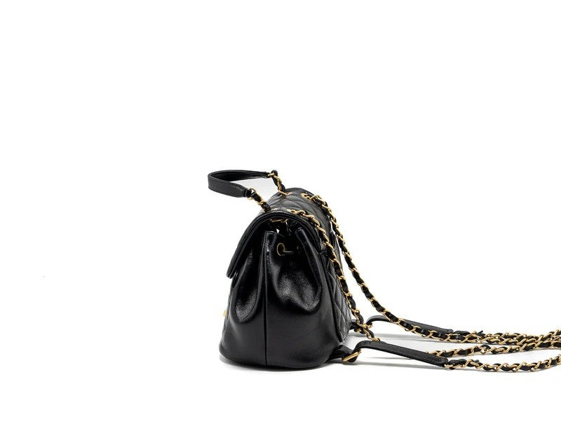 Chanel 23K Quilted Lambskin Gold Bead Drawstring Backpack – Black, Full Set (New with Ticket)