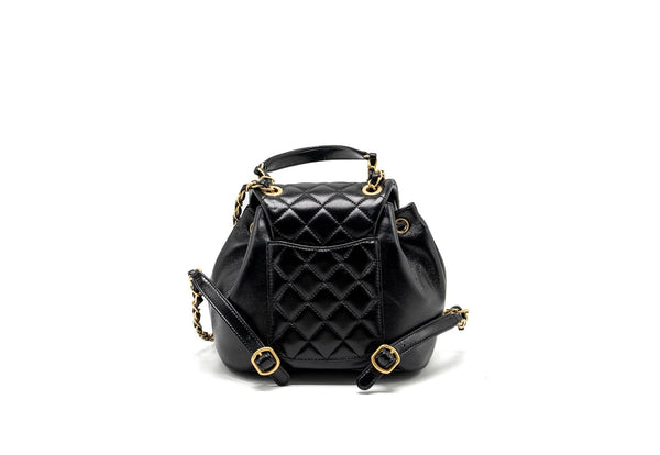 Chanel 23K Quilted Lambskin Gold Bead Drawstring Backpack – Black, Full Set (New with Ticket)