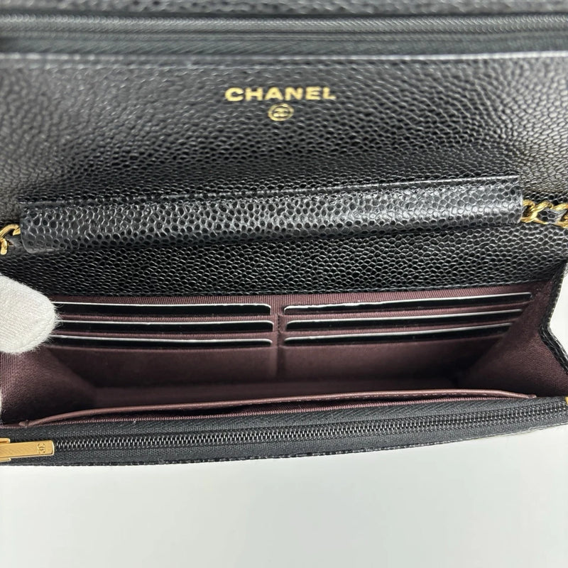 Chanel WOC Black Caviar Leather Wallet on Chain – Gold Hardware, Full Set