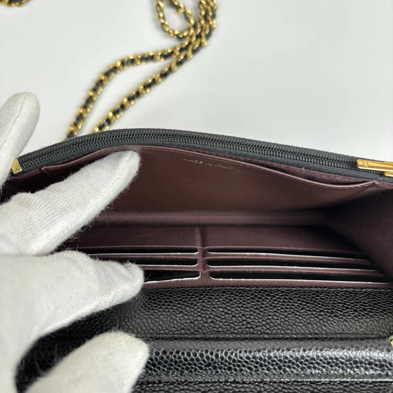 Chanel WOC Black Caviar Leather Wallet on Chain – Gold Hardware, Full Set