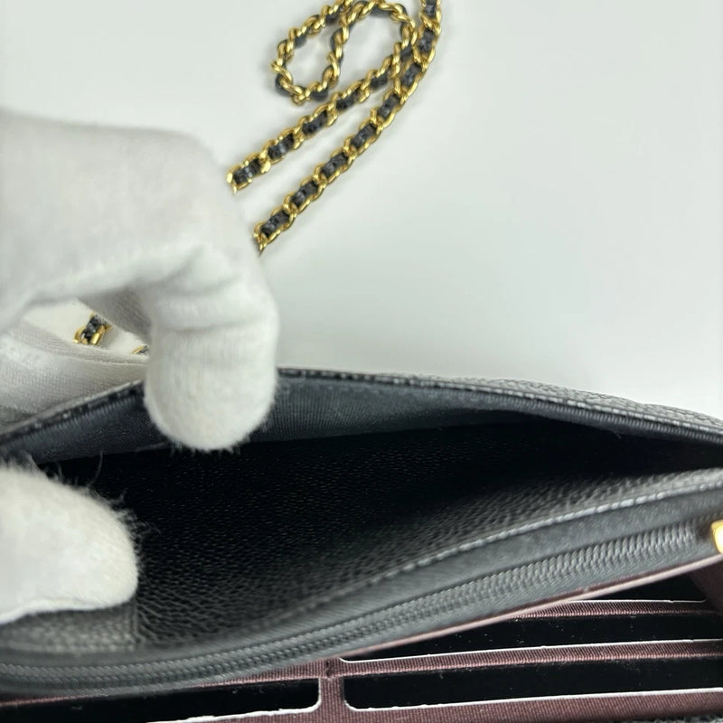 Chanel WOC Black Caviar Leather Wallet on Chain – Gold Hardware, Full Set
